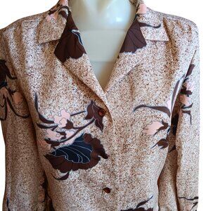Medium Vintage Boho Women's Blouse Floral Long Sleeve Polyester 1970's Lillies